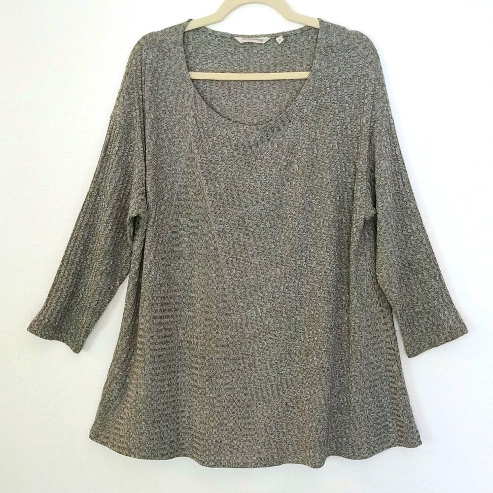 Soft Surroundings Tunic Top Women 1X Grey Ribbed Knit 3/4 Sleeve Swing 5EU96